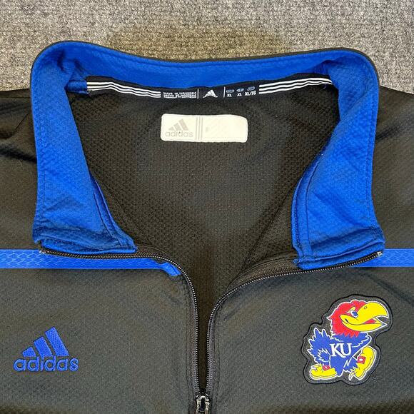 Adidas University of Kansas KU Track Jacket 1/4 Zip Size XL Black - Picture 2 of 7